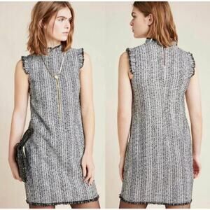 Anthropologie Eri + Ali  Medium Tori Black White Textured Tweed Shift Dress